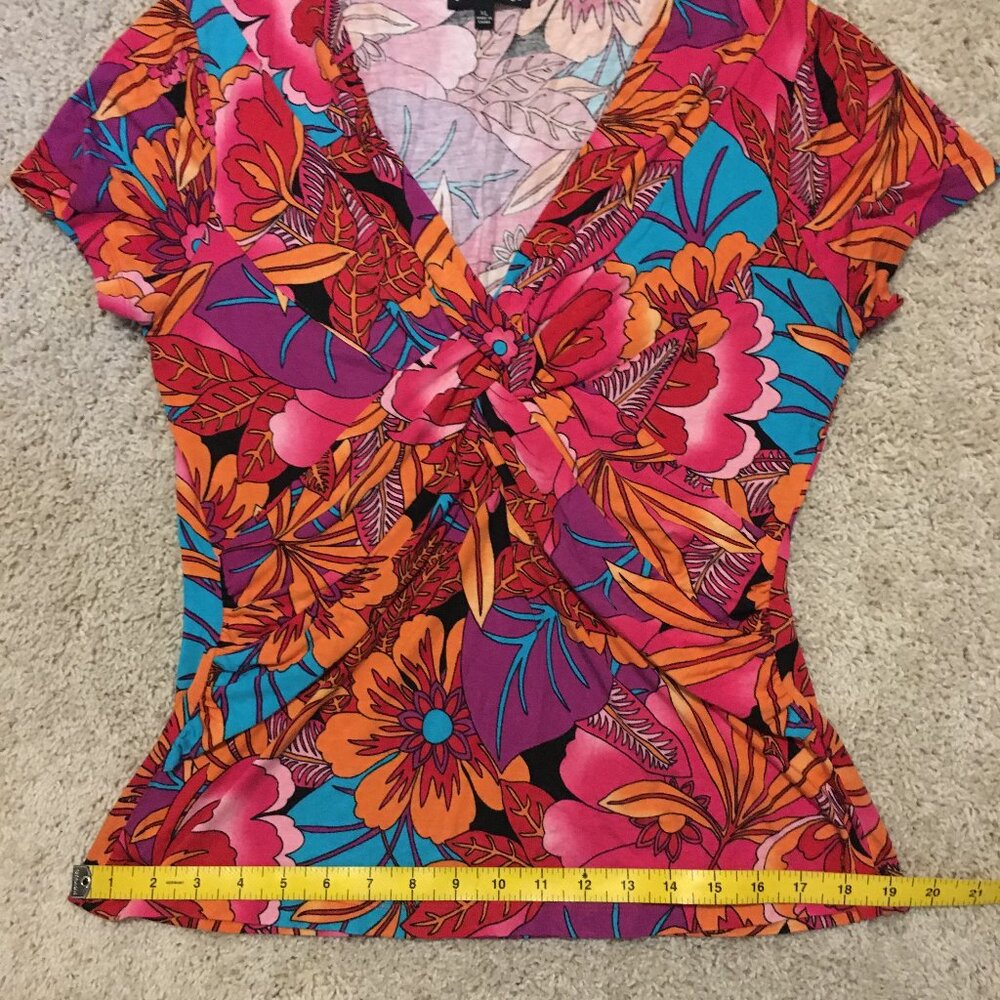 Cable & Gauge Hawaiian Hibiscus Tropical Top Viscose Twist Front XL - Picture 13 of 15